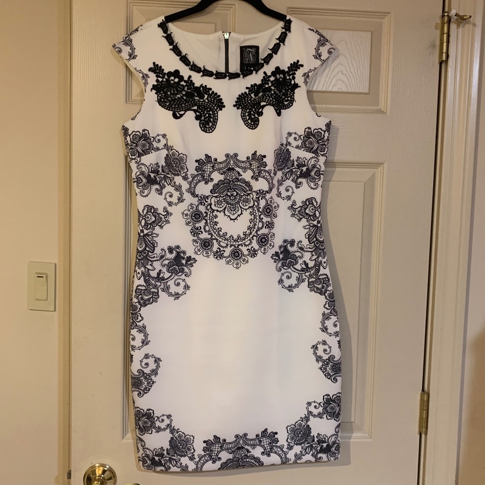Jax White/Black Print Sleeveless Dress sz 8